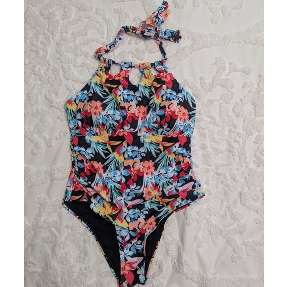 👙 AI'MAGE Floral Tummy Control Swimsuit Cutout Back Size L -NWT - Picture 3 of 6
